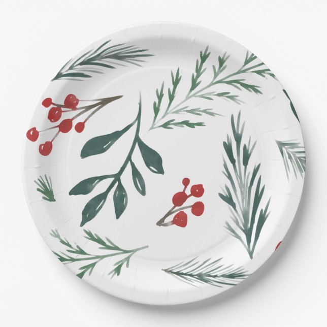 Assiettes En Carton Botanique d'hiver Vacances Élégantes (Devant)