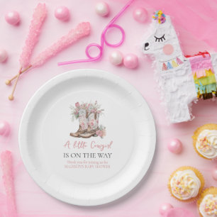 Assiettes En Carton Bottes de cowgirl florales roses et douche de baie