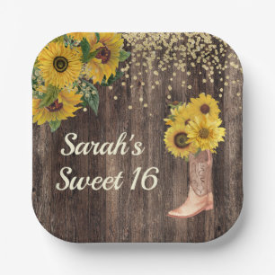 Assiettes En Carton Bottes de tournesol rustique Parties scintillant d