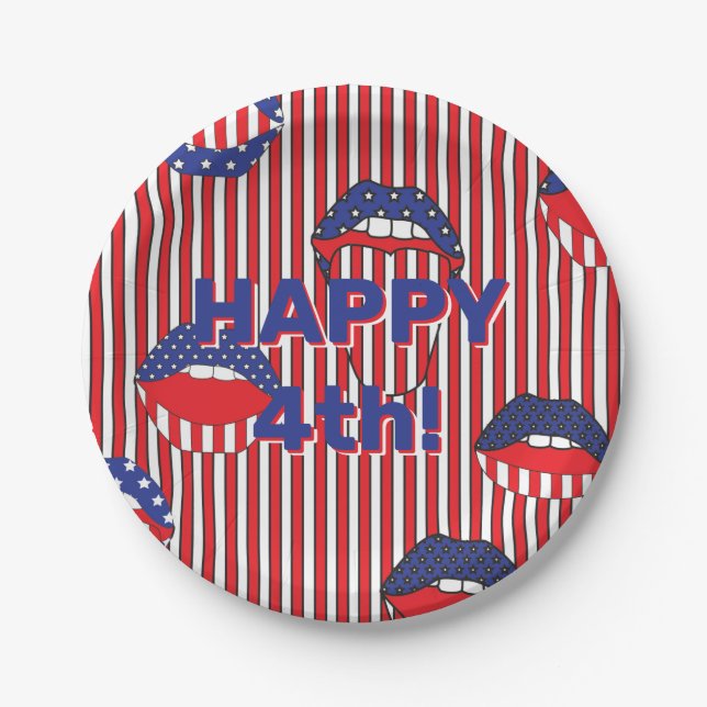 Assiettes En Carton Bouche drapeau bleu-blanc (Devant)