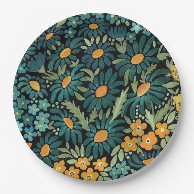 Assiettes En Carton Bouches d'aquarelle bleu (Devant)