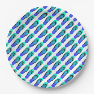 Assiettes En Carton Boucles à feuilles bleues Aqua