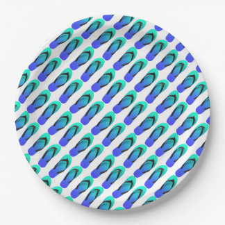 Assiettes En Carton Boucles à feuilles bleues Aqua