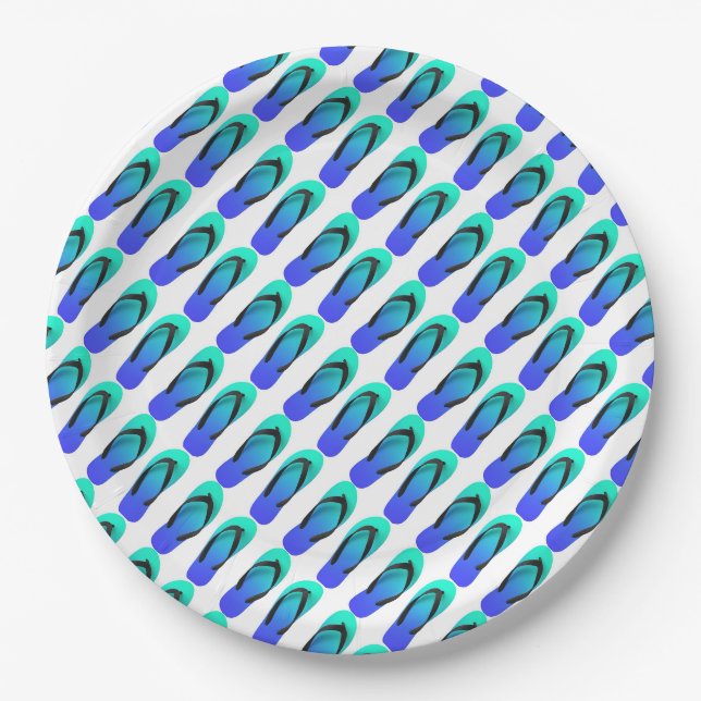 Assiettes En Carton Boucles à feuilles bleues Aqua (Devant)