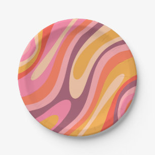 Assiettes En Carton Boucles Wavy Super rétro Abstrait Motif