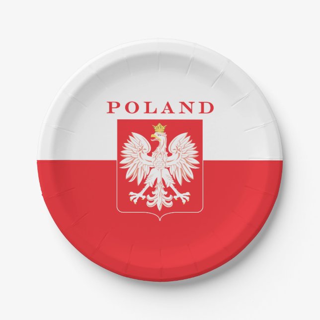Assiettes En Carton Bouclier de rouge de la Pologne Eagle (Devant)