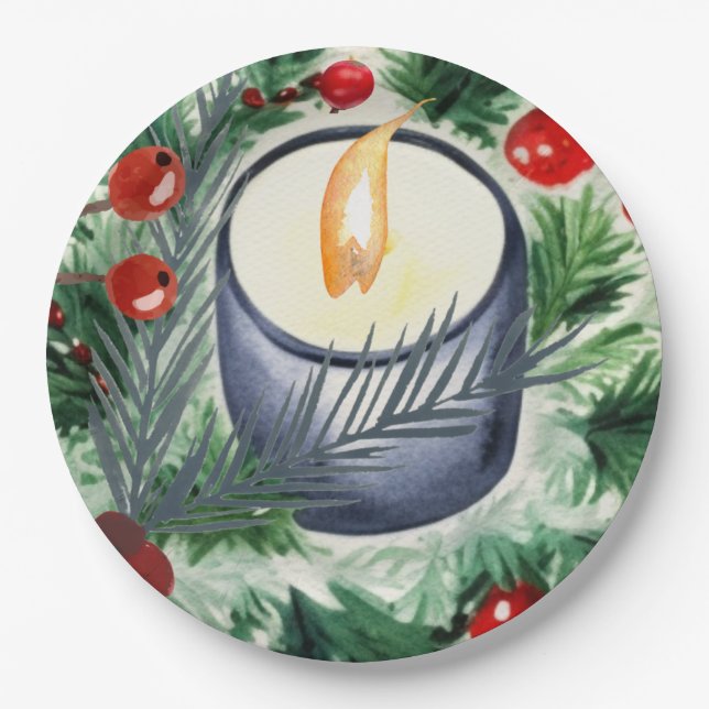 Assiettes En Carton Bougie de Noël (Devant)