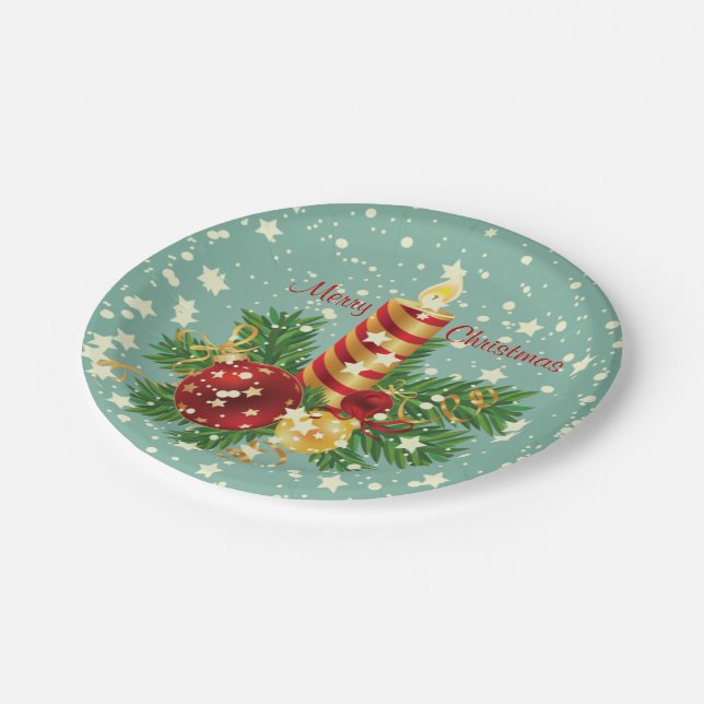 Assiettes En Carton Bougie De Noël Et Étincelles (Angle)