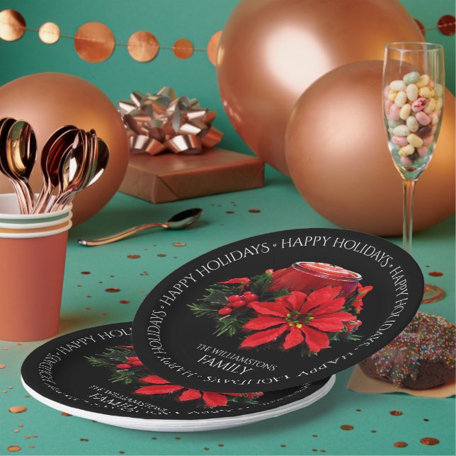 Assiettes En Carton Bougie de Noël Rouge Festive Holly Poinsettias (Multi)