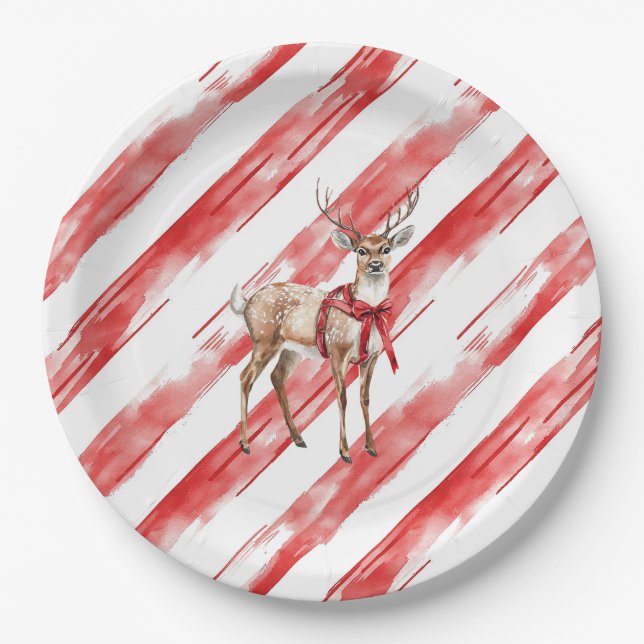 Assiettes En Carton Bougie Pilier de Noël des cerfs (Devant)