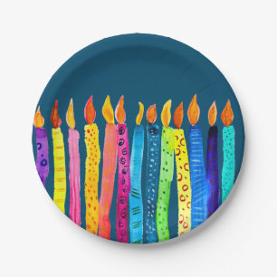 Assiettes En Carton Bougies d'anniversaire aquarelle