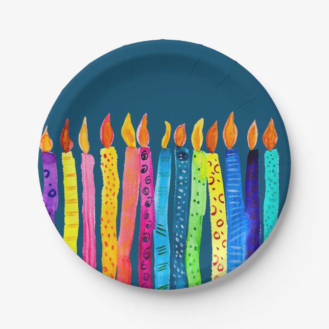 Assiettes En Carton Bougies d'anniversaire aquarelle (Devant)