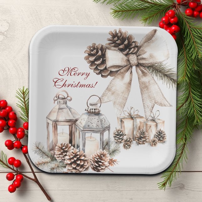 Assiettes En Carton Bougies Pins de Neige cônes Noël (Créateur téléchargé)