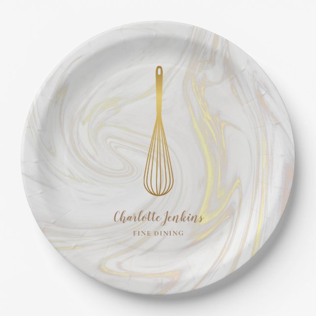 Assiettes En Carton Boulangerie de Whisk d'or Pâtisserie Fils de marbr (Devant)