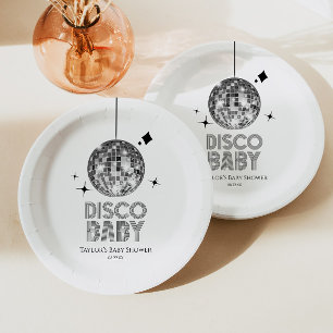 Assiettes En Carton Boule à facettes 'Disco Baby' Baby Shower