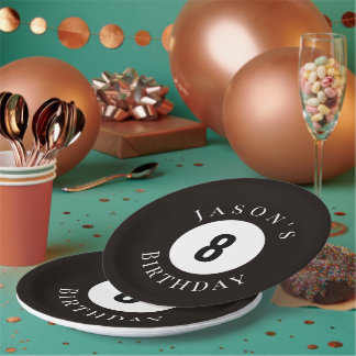 Assiettes En Carton Boule de Billard Personnalisée Noire pour Annivers