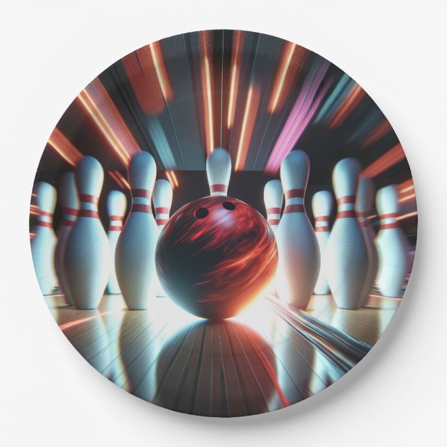 Assiettes En Carton Boule de Bowling et Pins (Devant)