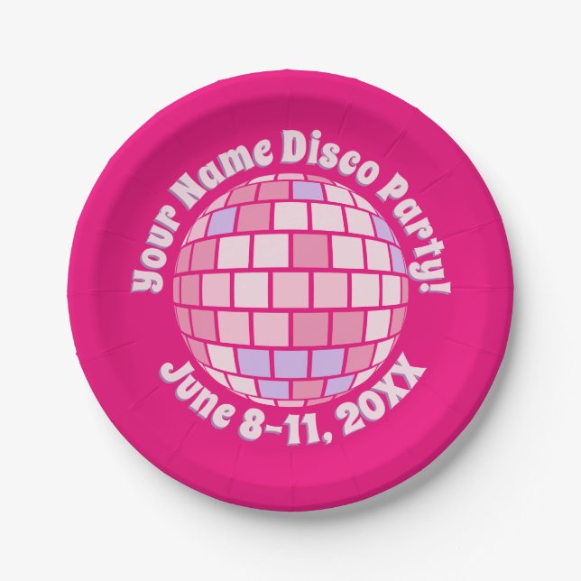 Assiettes En Carton Boule de Disco Rose Rétro PERSONALISÉE (Devant)