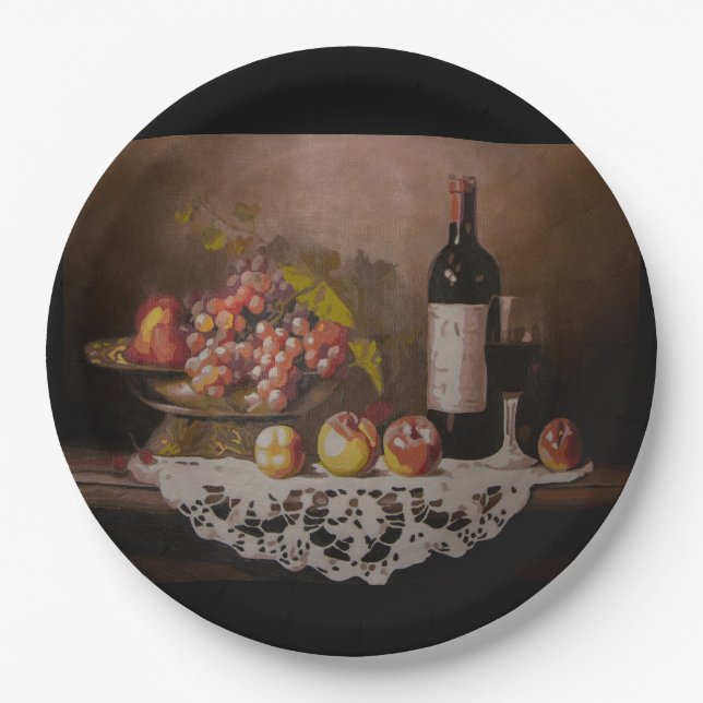 Assiettes En Carton Boule de fruits et bouteilles de vin (Devant)