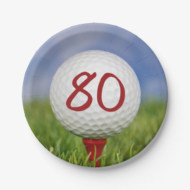 Assiettes En Carton Boule de golf 80e anniversaire (Devant)