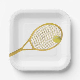 Assiettes En Carton Boule de tennis moderne Gold & White