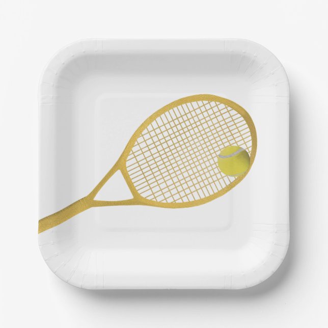 Assiettes En Carton Boule de tennis moderne Gold & White (Recto)