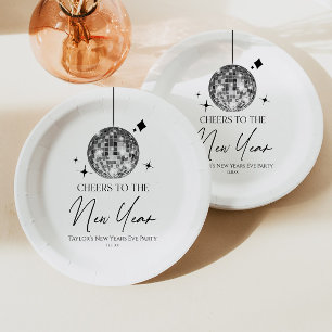 Assiettes En Carton Boule Disco Argent Soirée Soirée de Nouvel An