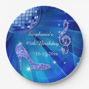 Assiettes En Carton Boule disco bleue et talons 95e anniversaire