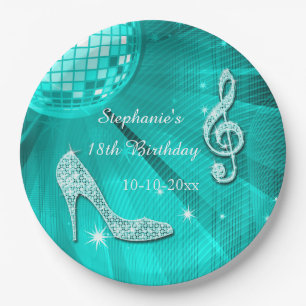 Assiettes En Carton Boule disco et talons hauts 18ème anniversaire