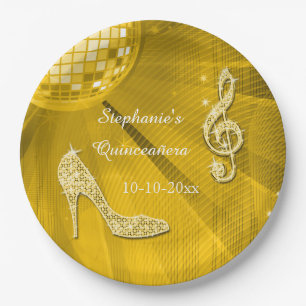 Assiettes En Carton Boule disco et talons Quinceañera