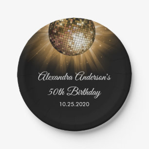 Assiettes En Carton Boule Disco Gold 50th Birthday Party