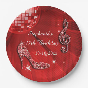 Assiettes En Carton Boule rouge de disco et anniversaire de talons