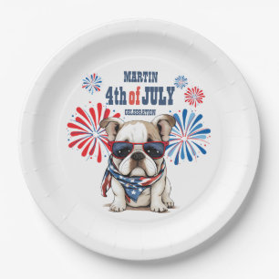 Assiettes En Carton Bouledogue 4 juillet Jour de l'Indépendance Rouge