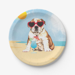 Assiettes En Carton Bouledogue d'été