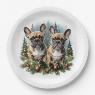 Assiettes En Carton Bouledogue français Couronne de Noël Bulldog