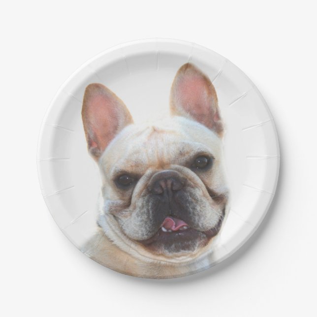 Assiettes En Carton Bouledogue français heureux (Devant)
