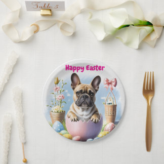 Assiettes En Carton Bouledogue français Joyeuses Pâques French Bulldog