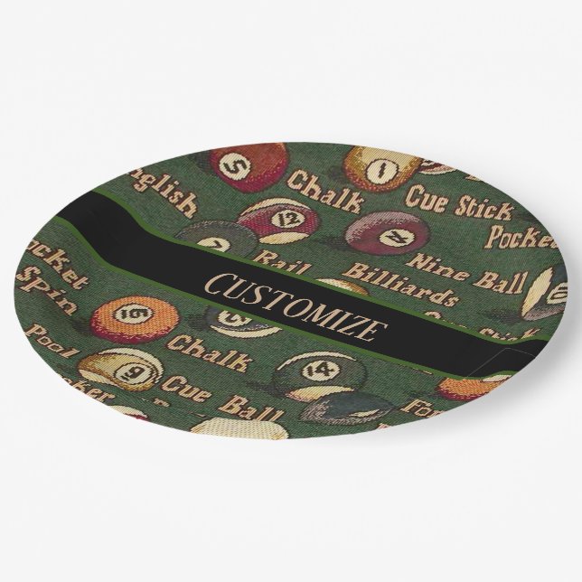 Assiettes En Carton Boules de billard personnalisées (Angle)