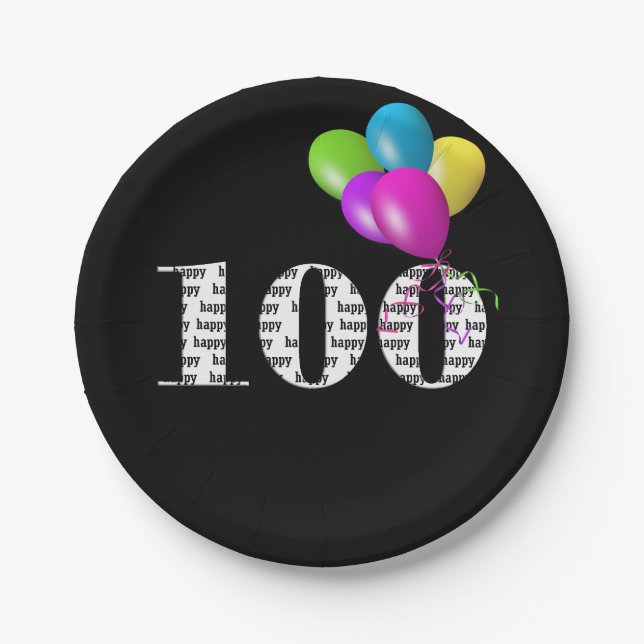 Assiettes En Carton Bouquet de ballon 100e anniversaire (Devant)