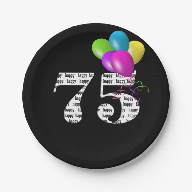 Assiettes En Carton Bouquet de ballon à 75e anniversaire (Devant)