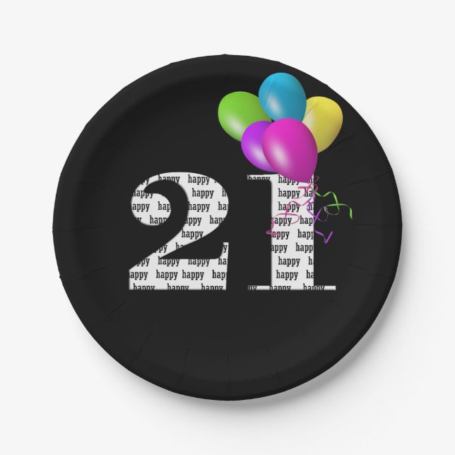 Assiettes En Carton Bouquet de ballon de 21e anniversaire (Devant)