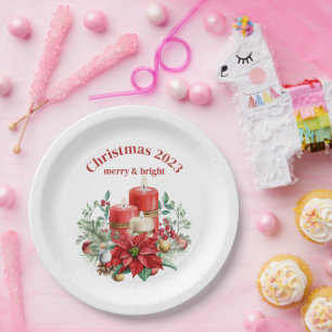 Assiettes En Carton Bouquet de bougies et Poinsettia Noël