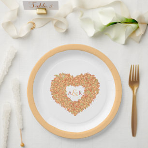 Assiettes En Carton Bouquet de coeur de tulipe mariage orange monogram