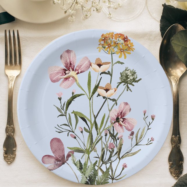 Assiettes En Carton Bouquet de Fleur sauvage d'aquarelle Monogram #1 (In situ)