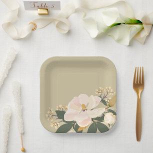 Assiettes En Carton Bouquet de fleurs de magnolia moderne personnalisé