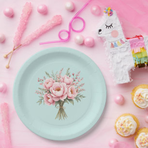Assiettes En Carton Bouquet de fleurs de pivoine rose joli