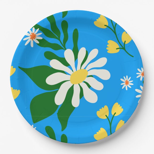 Assiettes En Carton Bouquet de fleurs d'été en bleu (Devant)