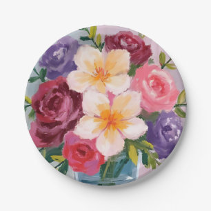 Assiettes En Carton Bouquet de fleurs peinture florale aquarelle