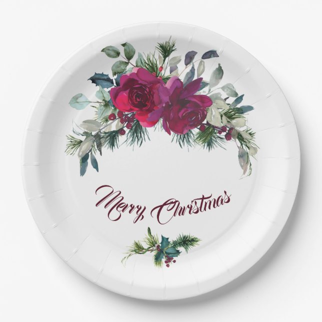 Assiettes En Carton Bouquet de Noël Red Roses (Devant)