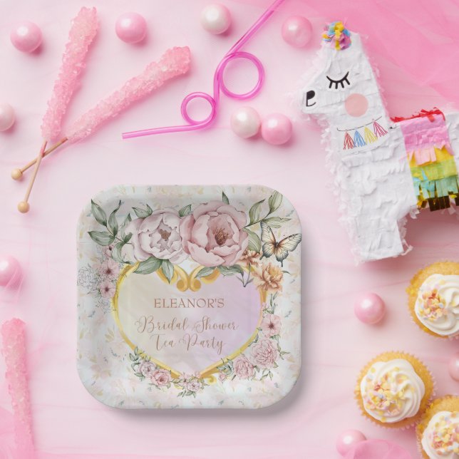 Assiettes En Carton Bouquet de pivoines pour la douche de la mariée (Fête)